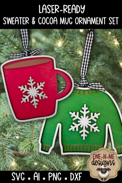 Christmas Sweater & Cocoa Mug Ornament  | Laser Cut SVG Files