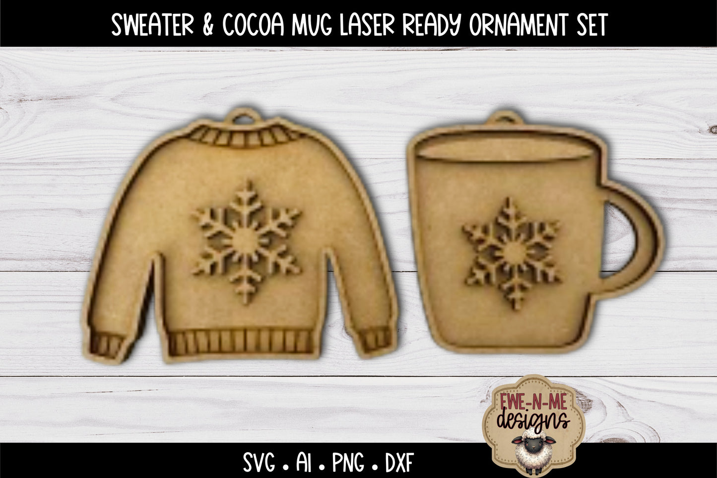 Christmas Sweater & Cocoa Mug Ornament  | Laser Cut SVG Files