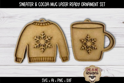 Christmas Sweater & Cocoa Mug Ornament  | Laser Cut SVG Files