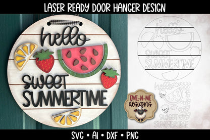 Sweet Summertime Round Door Hanger Watermelon -  Laser Cut SVG