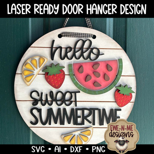Sweet Summertime Round Door Hanger Watermelon -  Laser Cut SVG