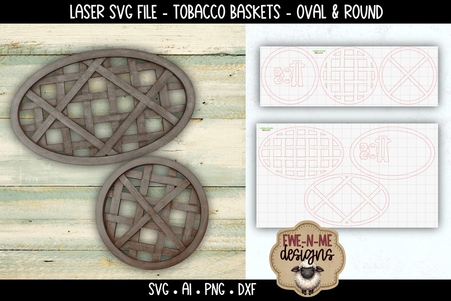 Tobacco Basket Designs Oval and Round | Laser Cut SVG File