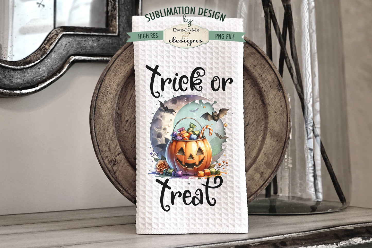 Pumpkin Moon Trick or Treat - Kitchen Towel Sublimation Designs