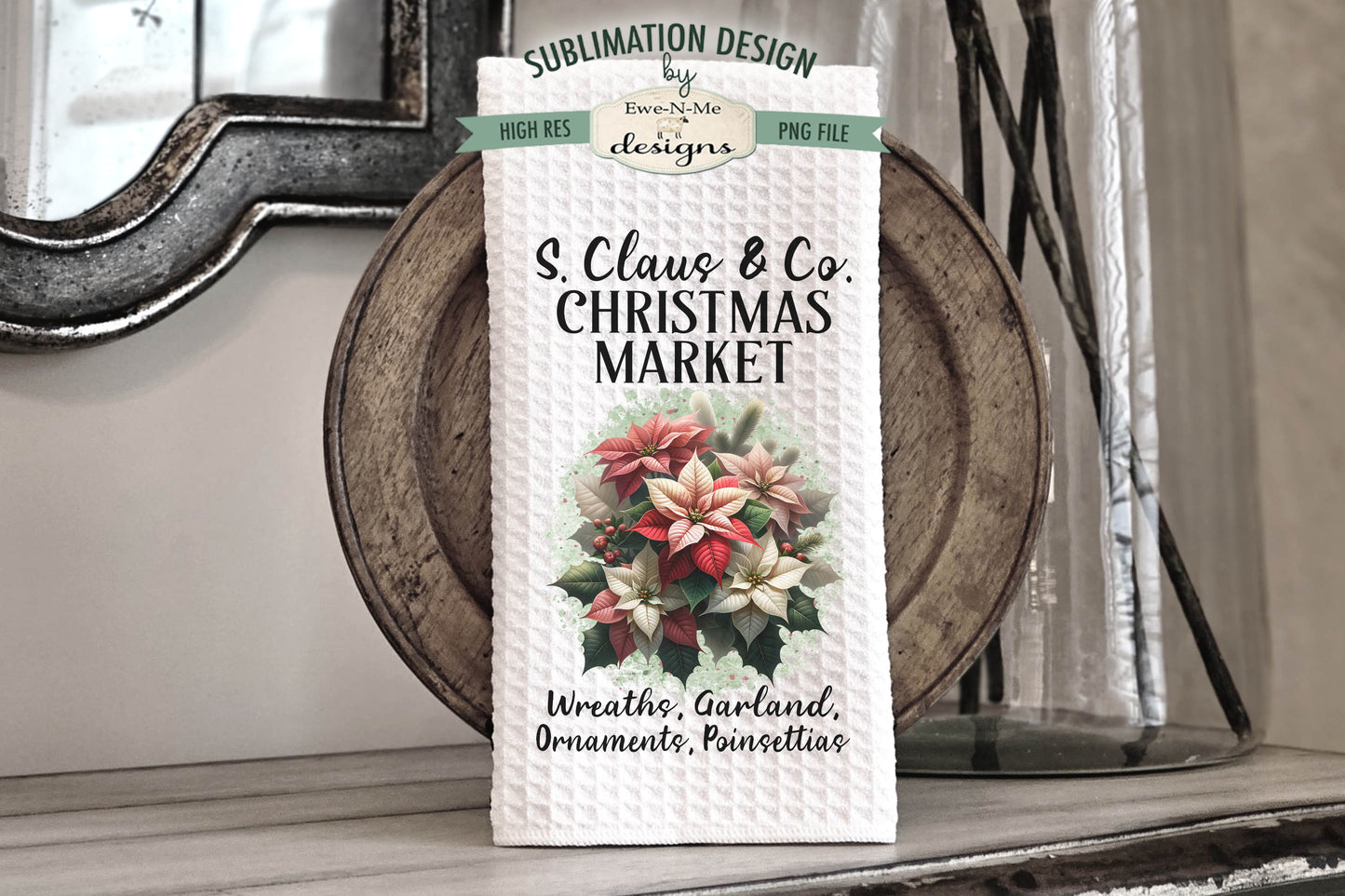 Poinsettia Christmas Flower Market  - Kitchen Towel Sublimation Designs