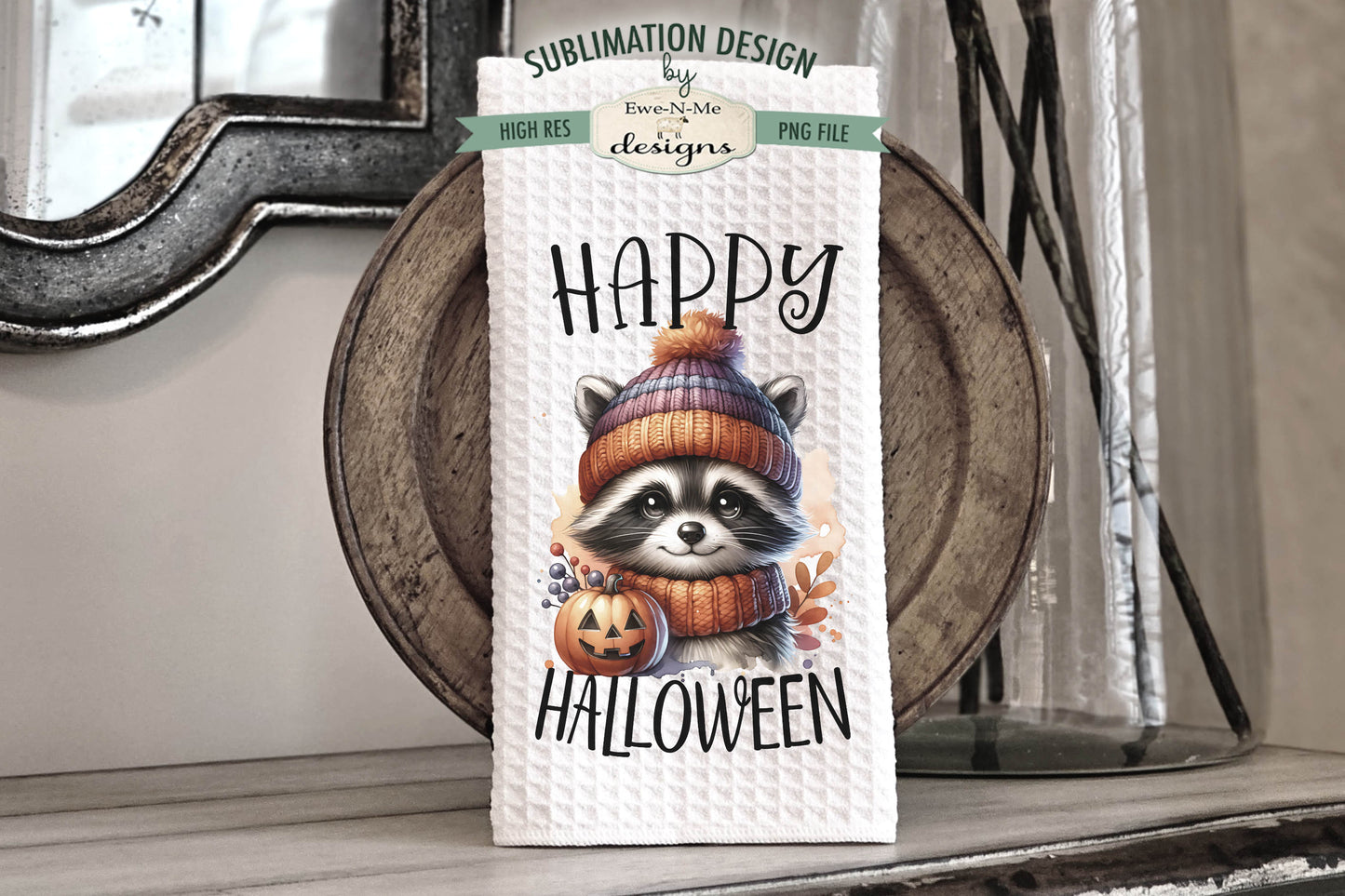 Halloween Raccoon - Kitchen Towel Sublimation Designs