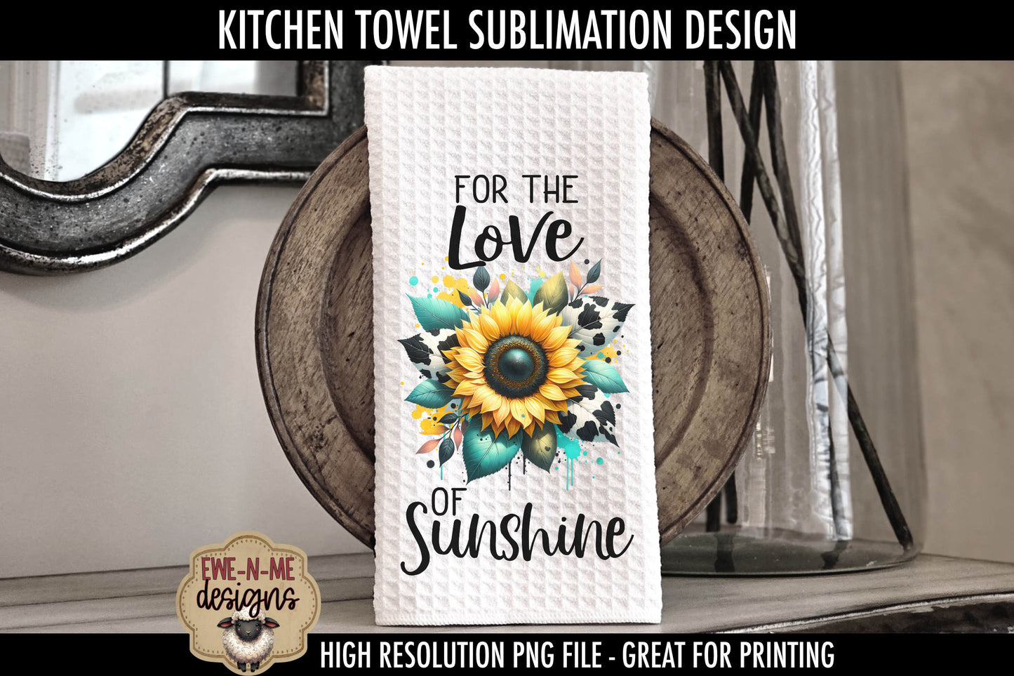 Cow Print Sunflowers -  Kitchen Towel Sublimation Designs