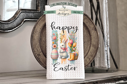 Easter Brush Stroke Bunny Flowers - Kitchen Towel Sublimation Designs
