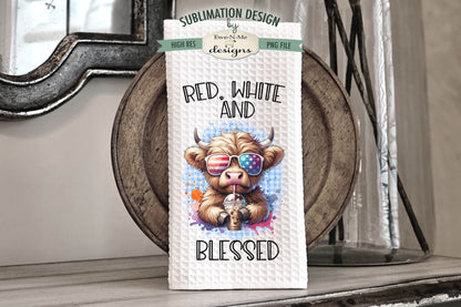 Patriotic Cows With Iced Coffee - Kitchen Towel Sublimation Designs