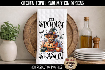 Halloween Highland Cows with Spiders - Kitchen Towel Sublimation Designs