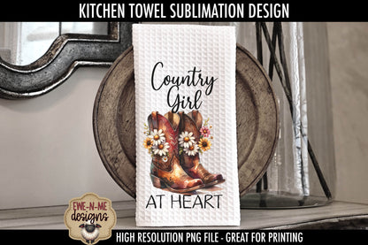 Cowgirl Boots with Daisy Country Girl - Kitchen Towel Sublimation Designs