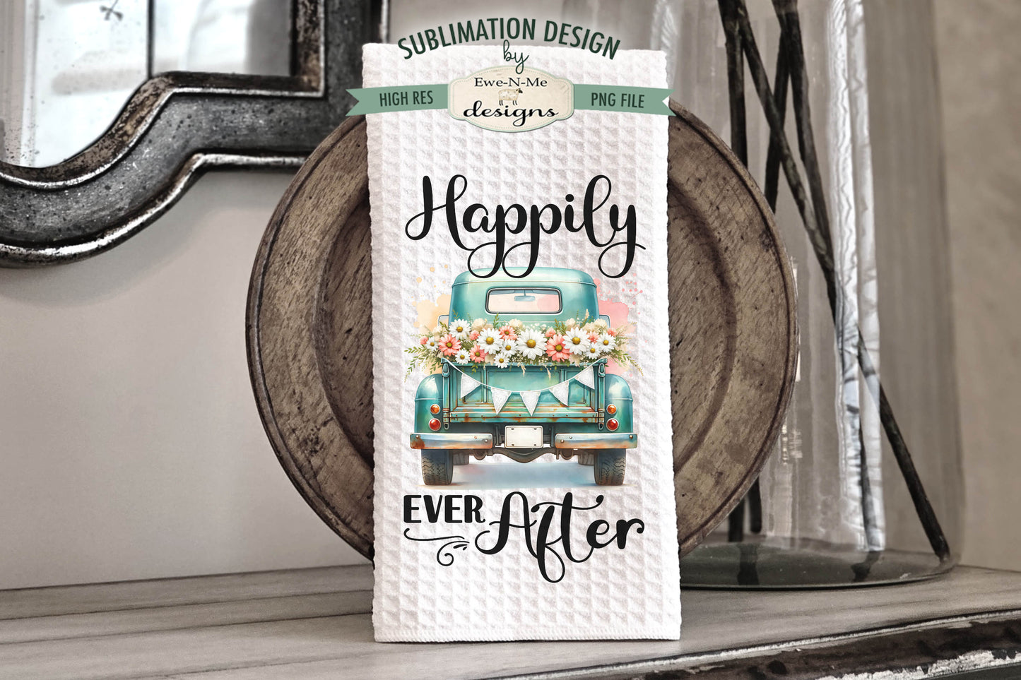 Teal Wedding Trucks - Kitchen Towel Sublimation Designs