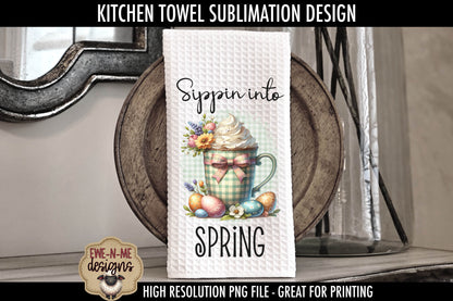 Plaid Spring Mugs With Easter Eggs - Kitchen Towel Sublimation Designs