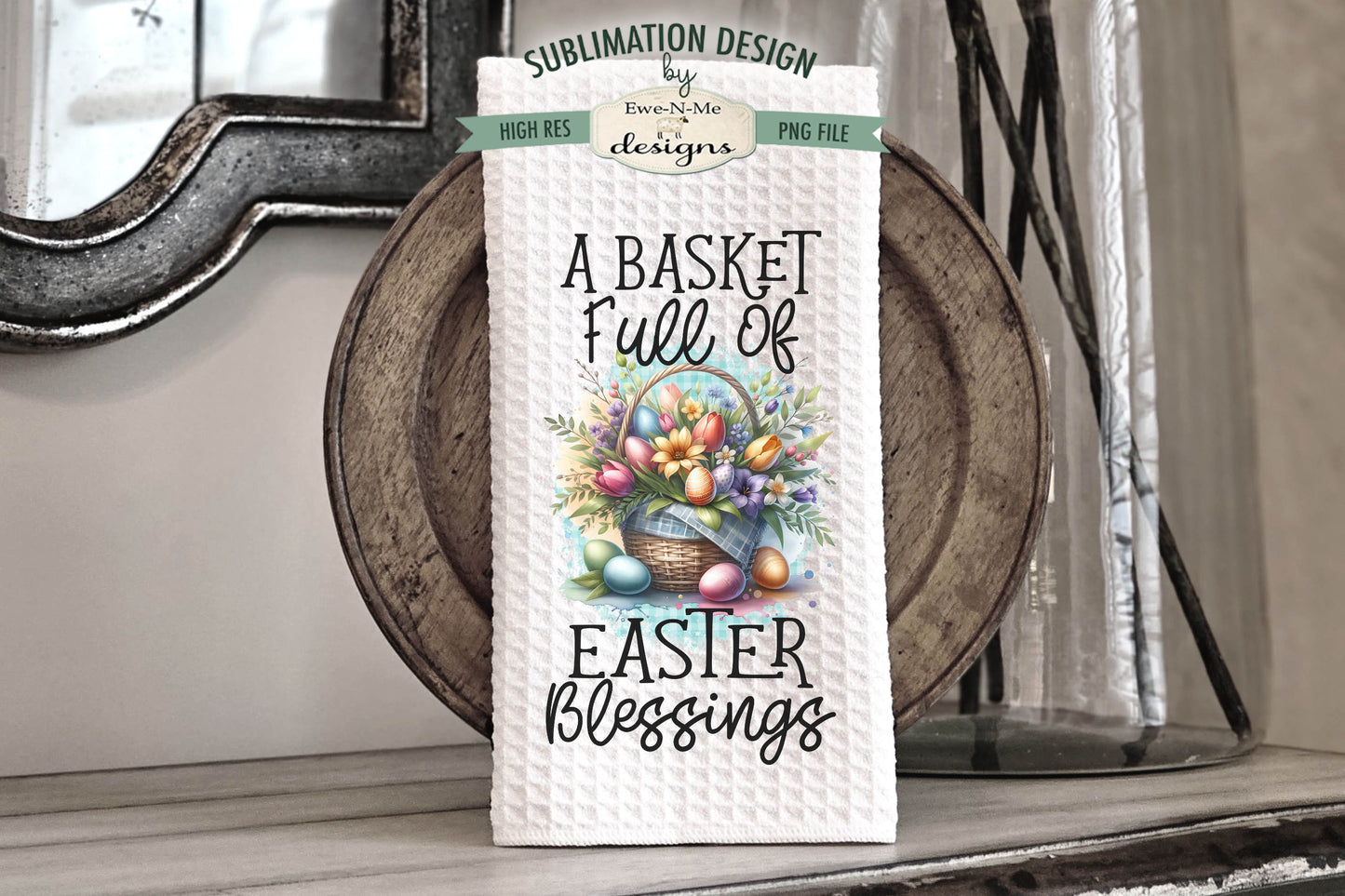 Floral Easter Baskets - Kitchen Towel Sublimation Designs