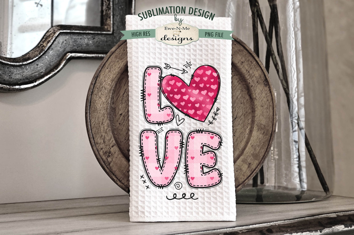 Valentine Love Hearts and Doodle Letters - Kitchen Towel Sublimation Designs