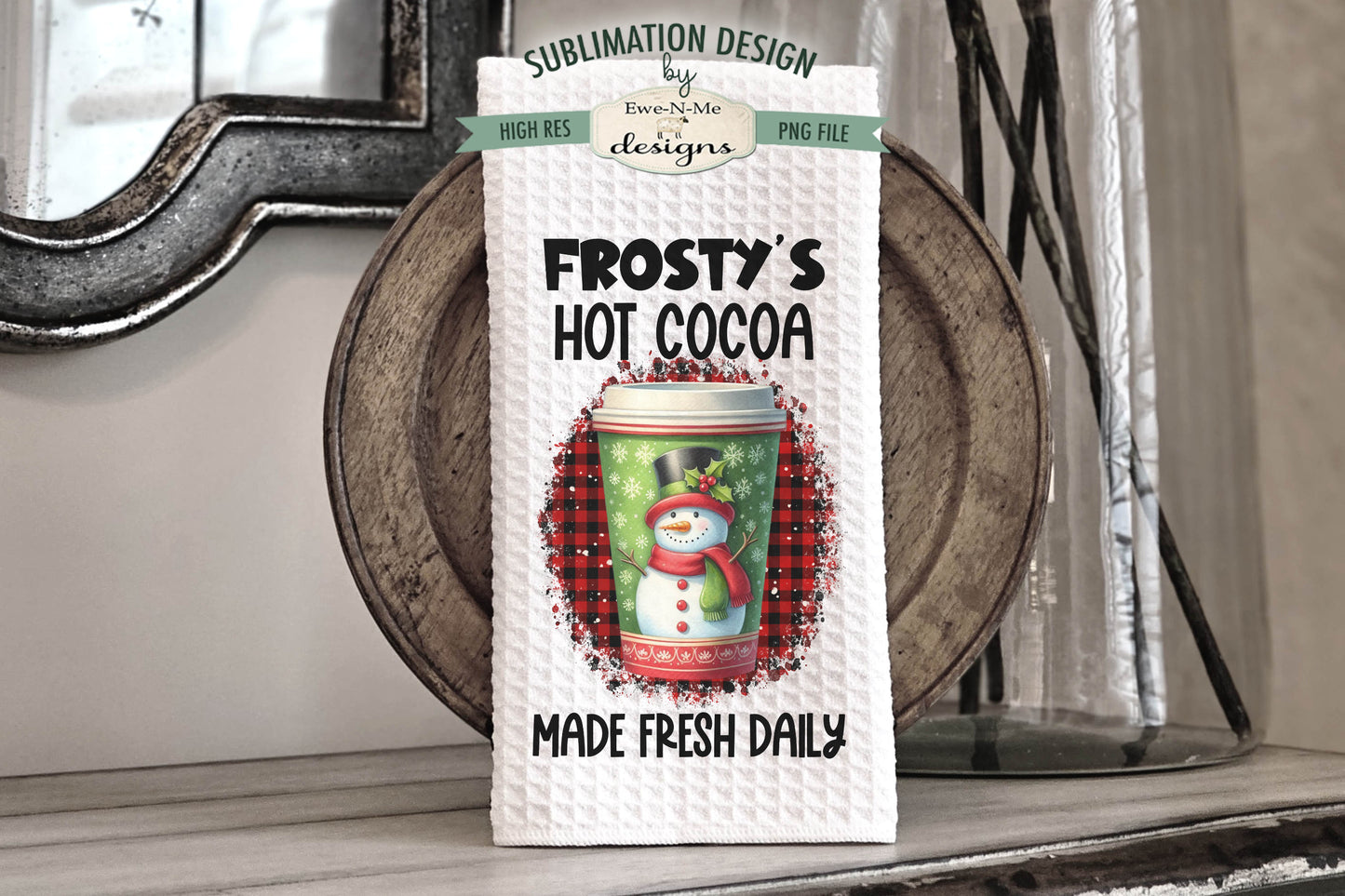 Snowman Hot Cocoa Cups - Kitchen Towel Sublimation Designs