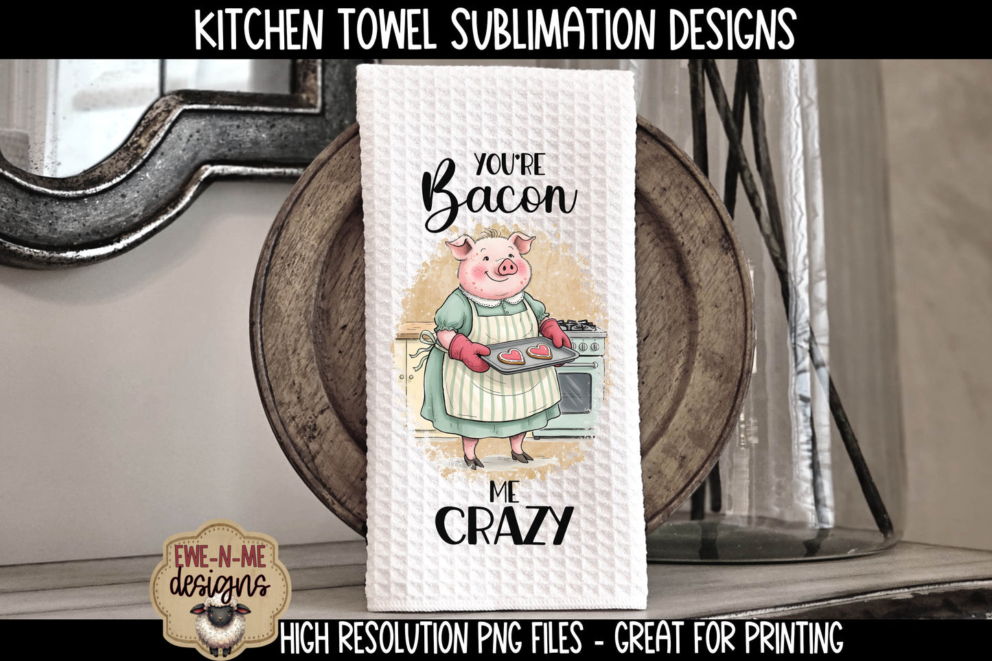 Valentine Pigs Baking Cookies - Kitchen Towel Sublimation Designs