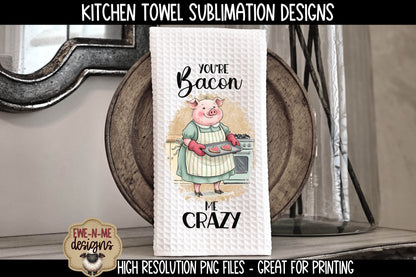 Valentine Pigs Baking Cookies - Kitchen Towel Sublimation Designs
