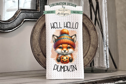 Halloween Fox with Jack O Lantern - Kitchen Towel Sublimation Designs
