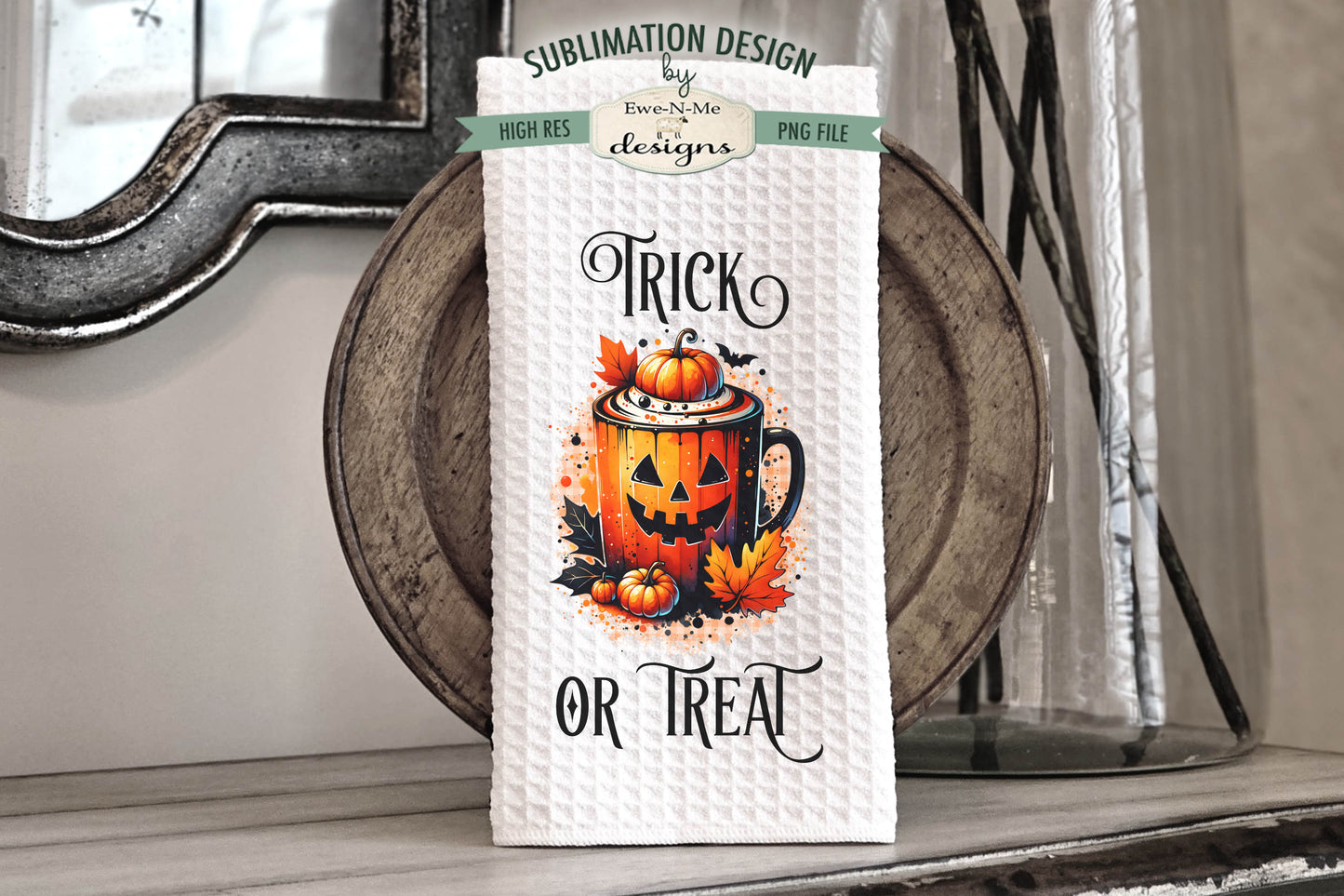 Halloween Jack O Lantern Coffee Cups - Kitchen Towel Sublimation Designs