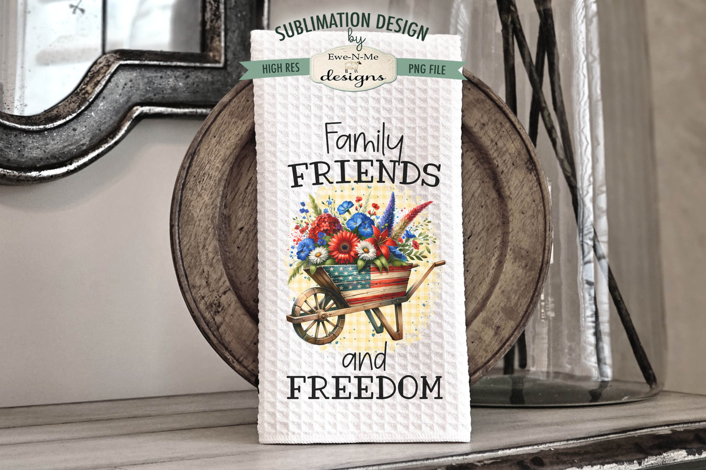 Patriotic Flowers in Wheelbarrows - Kitchen Towel Sublimation Designs