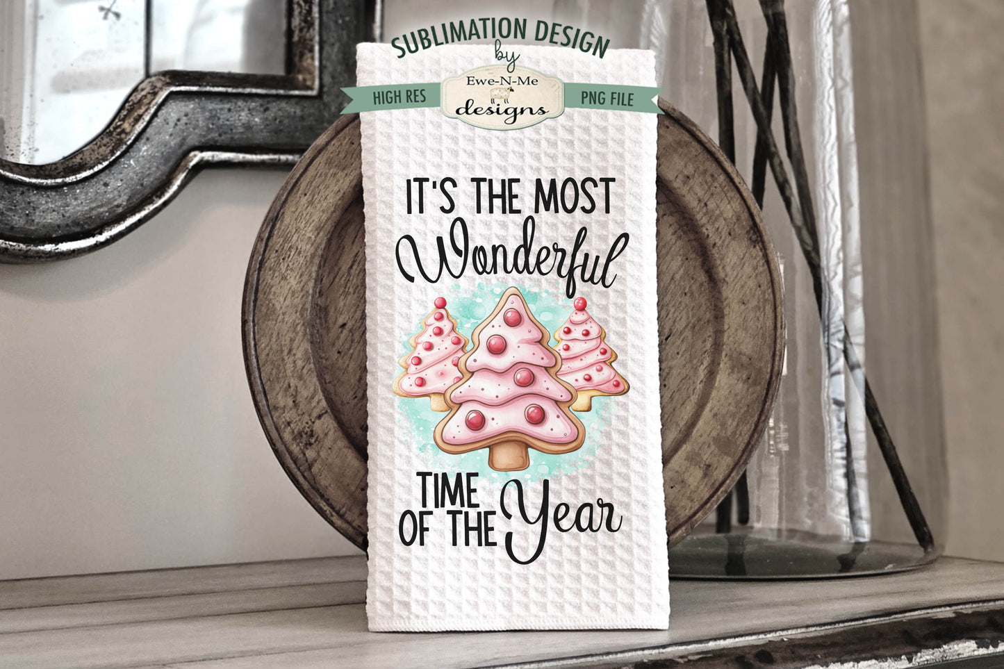 Pink Christmas Cookies - Kitchen Towel Sublimation Designs