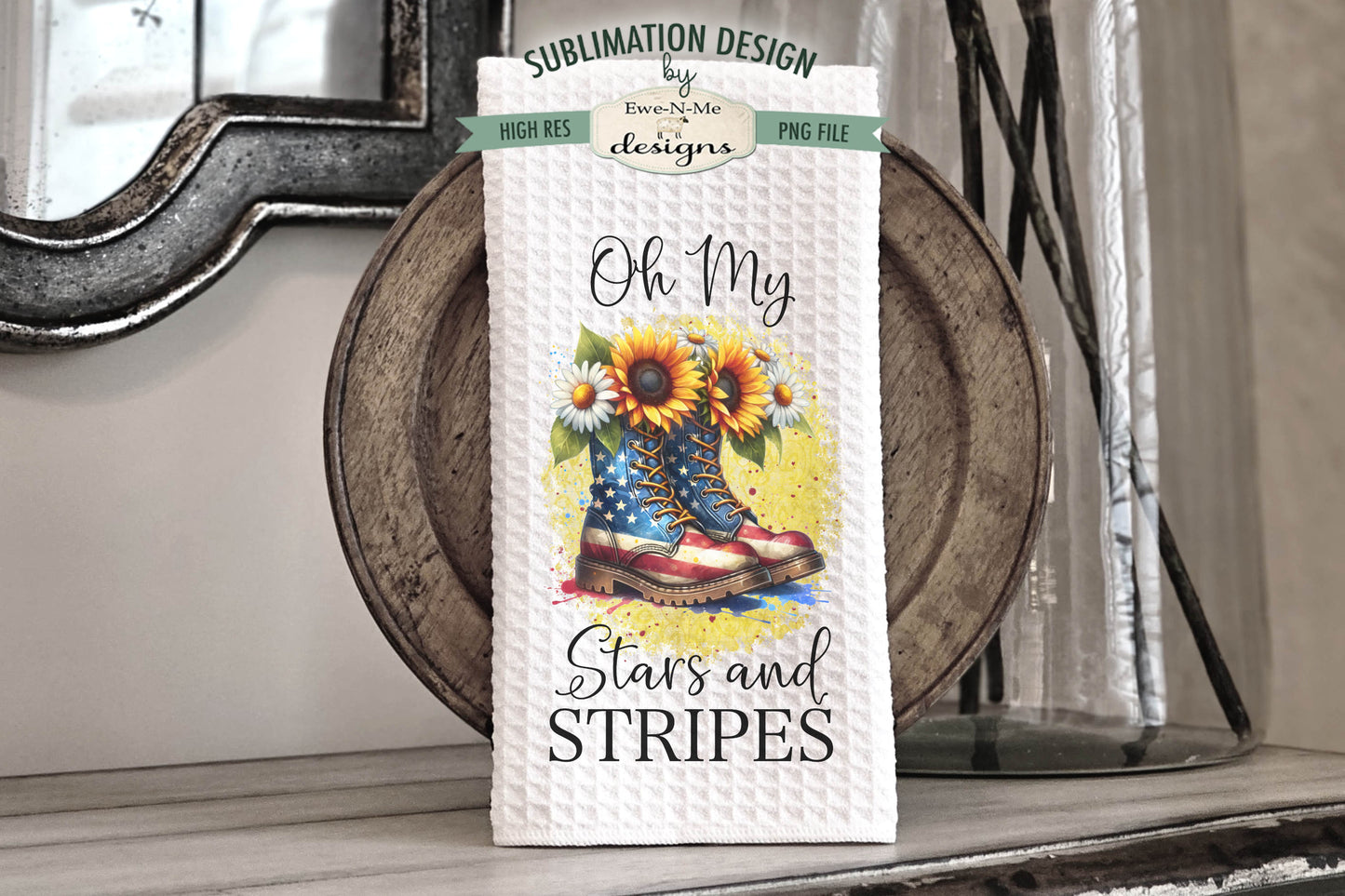 Patriotic Boots and Flowers - Kitchen Towel Sublimation Designs