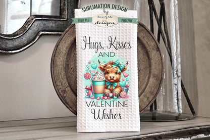 Valentine Highland Cows with Bows - Kitchen Towel Sublimation Designs