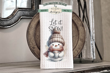 Muted Snowman with Mugs - Kitchen Towel Sublimation Designs