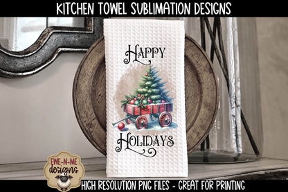 Red Wagon with Christmas Trees - Kitchen Towel Sublimation Designs