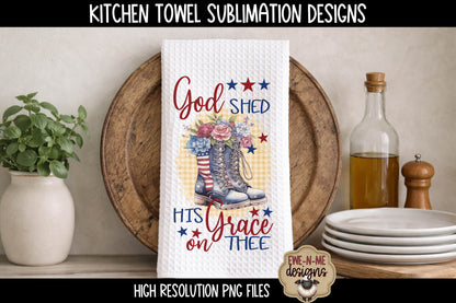 Patriotic Boots and Flowers with Stars - Kitchen Towel Sublimation Designs