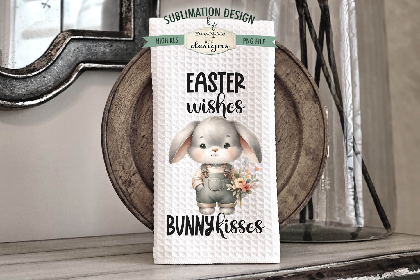 Spring Easter Bunny in Overalls - Kitchen Towel Sublimation Designs