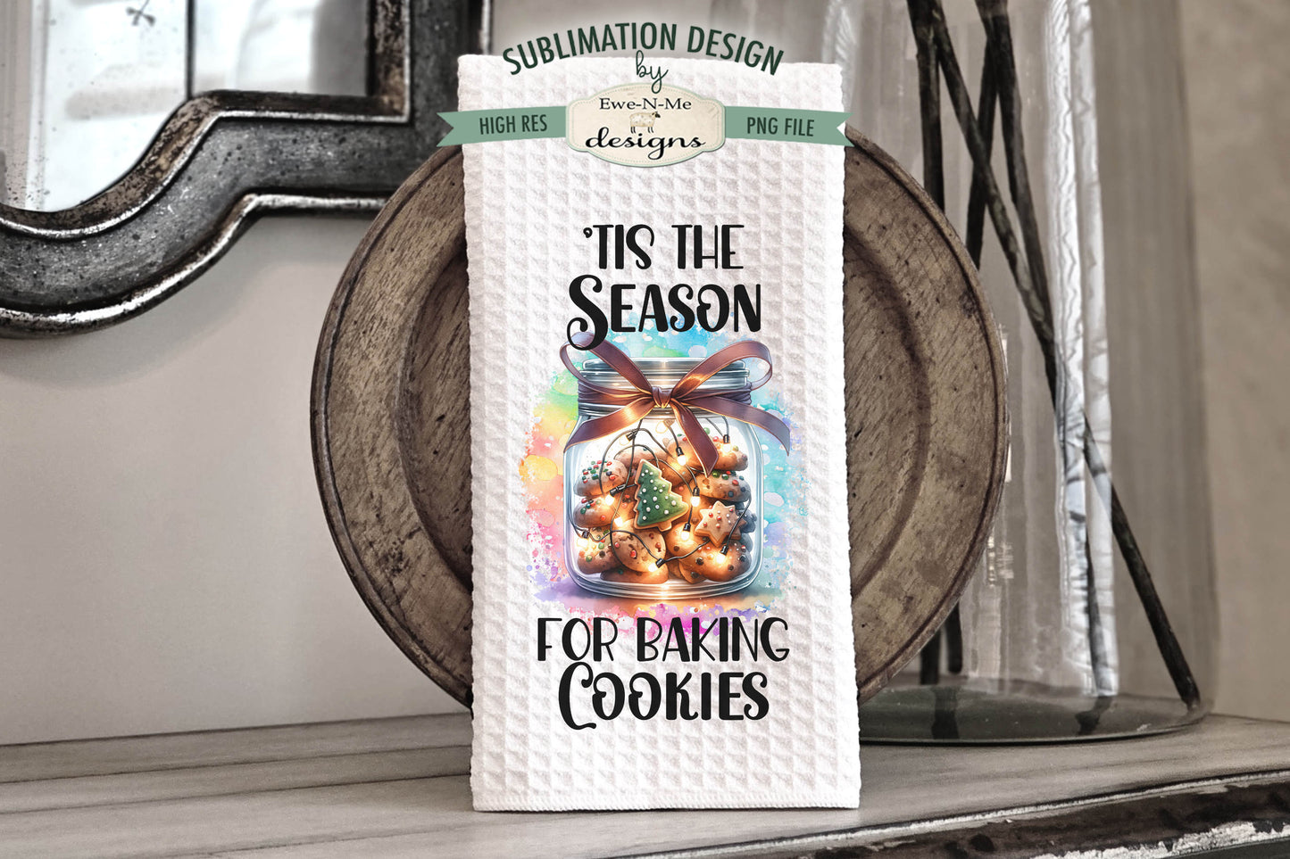 Christmas Cookies in Jar with Lights - Kitchen Towel Sublimation Designs