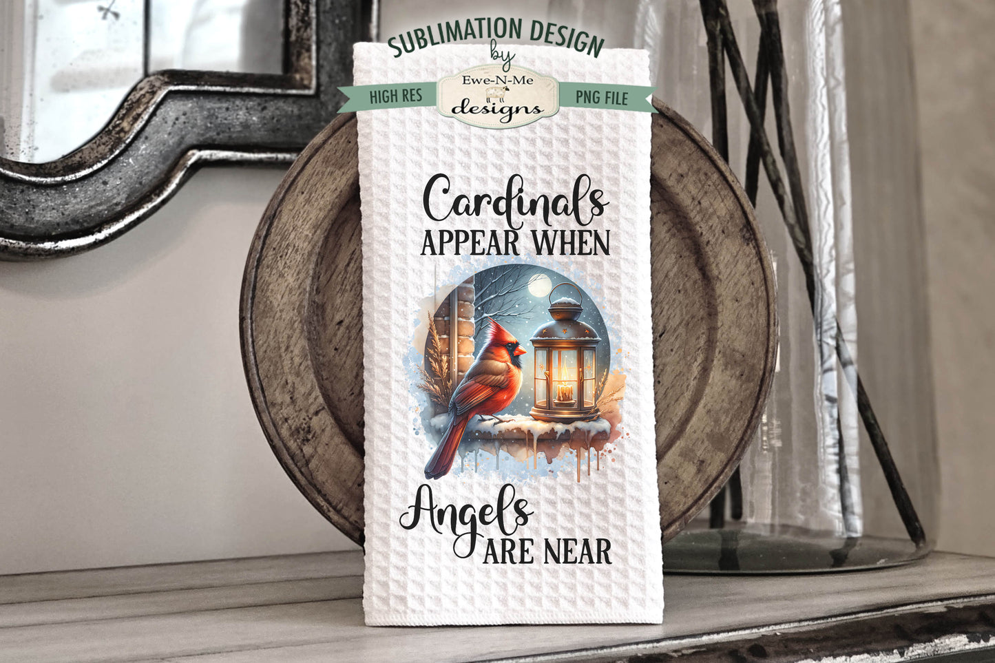 Cardinals and Lanterns - Kitchen Towel Sublimation Designs