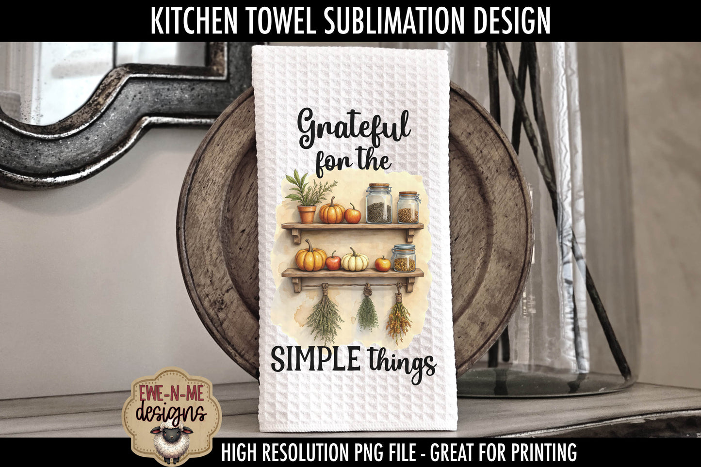 Fall Kitchen Shelves Pumpkins - Kitchen Towel Sublimation Designs