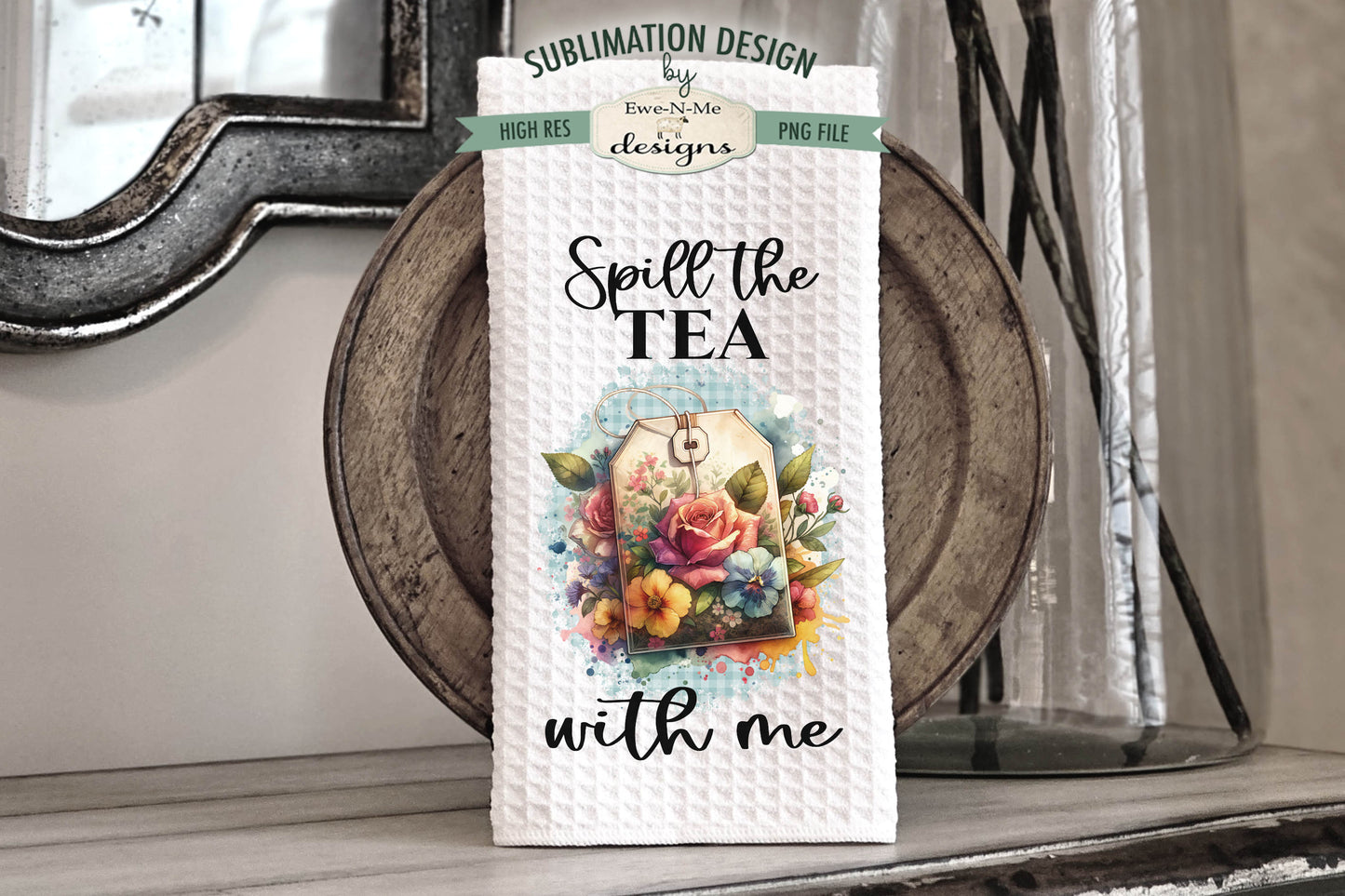 Floral Tea Bags - Kitchen Towel Sublimation Designs