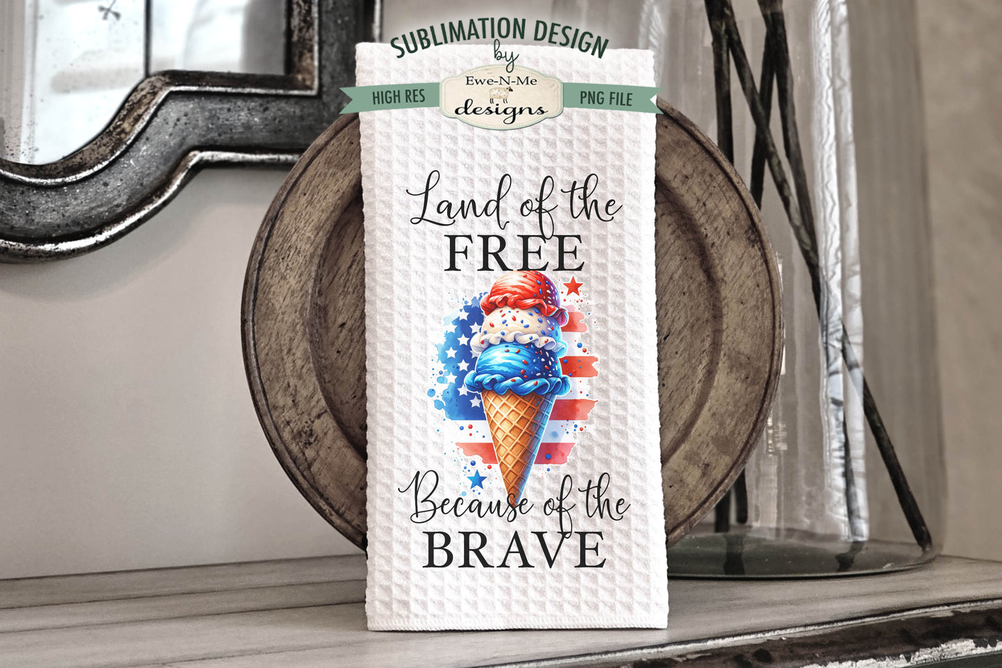 Patriotic Ice Cream Cones - Kitchen Towel Sublimation Designs