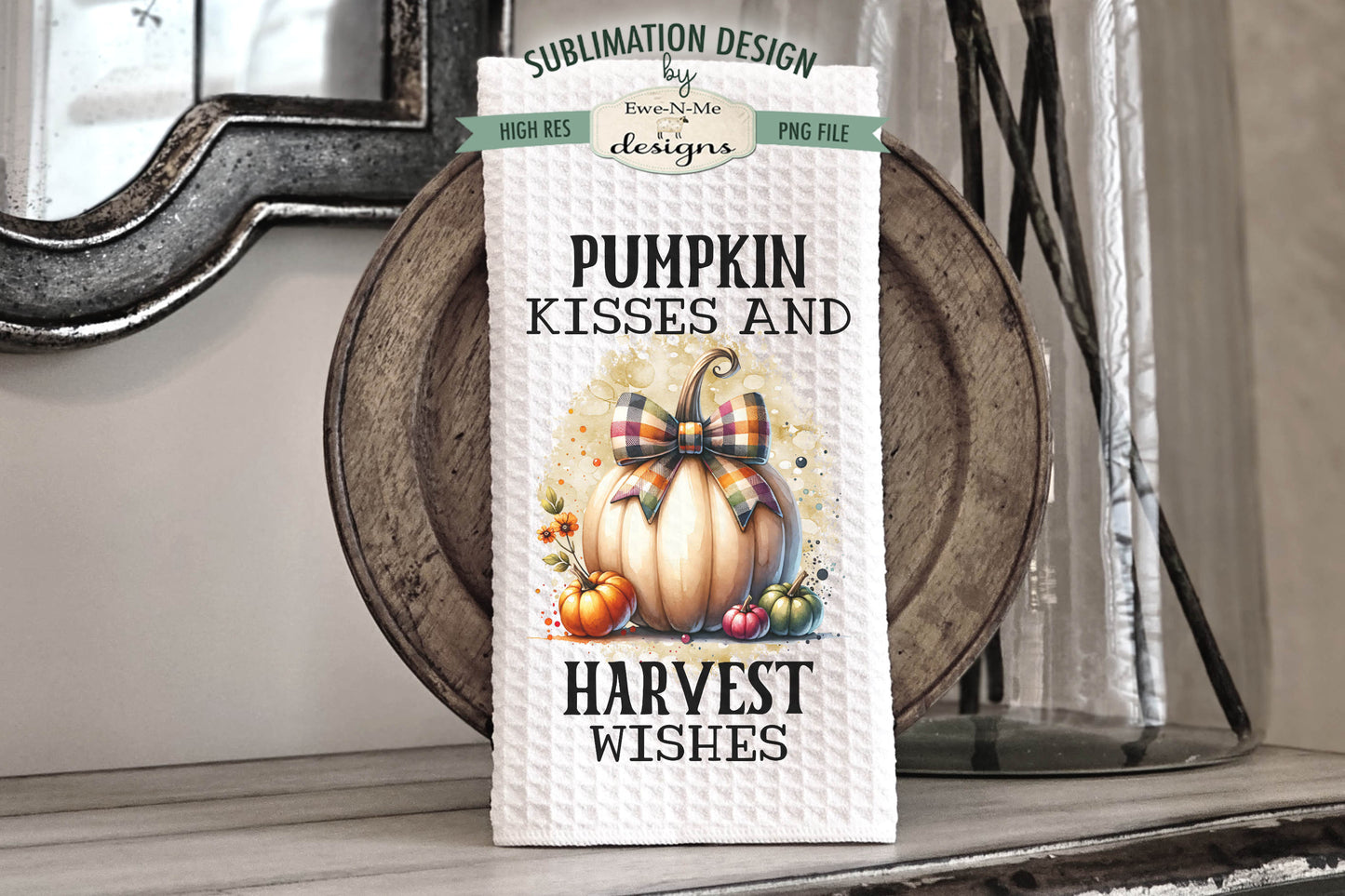 Pumpkins With Plaid Bows - Kitchen Towel Sublimation Designs