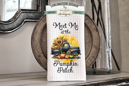 Black Trucks With Pumpkins and Sunflowers - Kitchen Towel Sublimation Designs