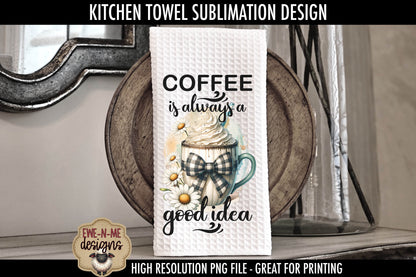 Coffee Mug Plaid Bow Daisy -  Kitchen Towel Sublimation Designs