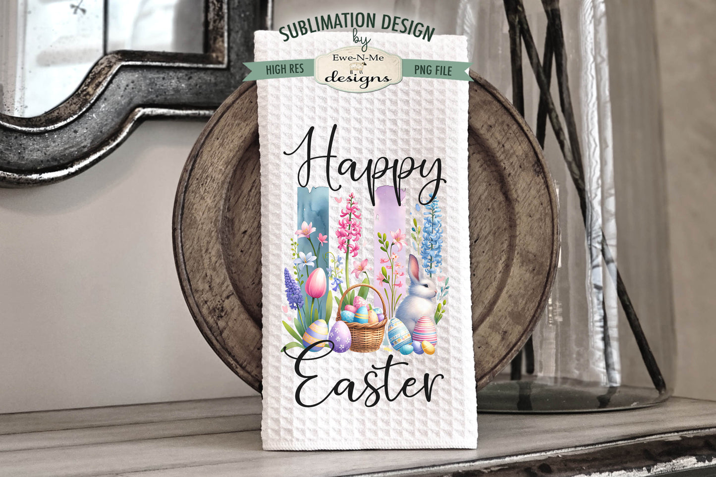 Easter Brush Stroke Spring Flowers - Kitchen Towel Sublimation Designs