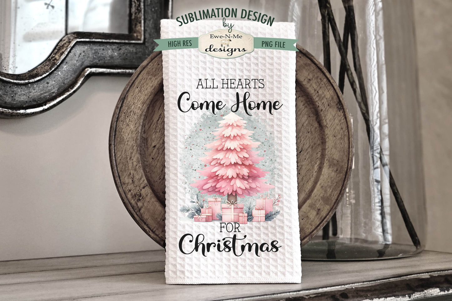Pink Christmas Trees - Kitchen Towel Sublimation Designs