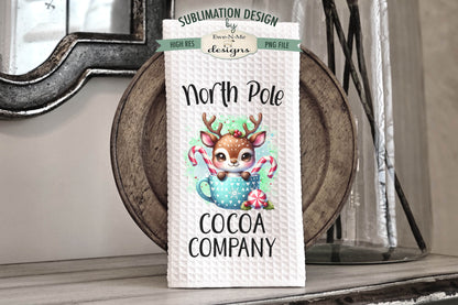 North Pole Reindeer Blue Pink Mugs - Kitchen Towel Sublimation Designs