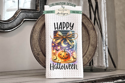 Halloween Jack O Lantern Mason Jar - Kitchen Towel Sublimation Designs