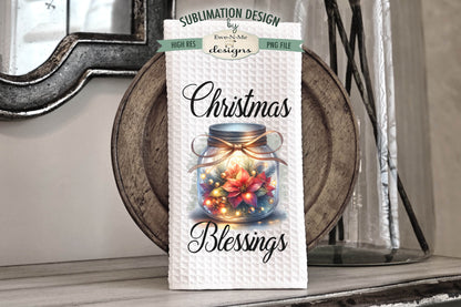 Poinsettia Flowers in Mason Jars - Kitchen Towel Sublimation Designs