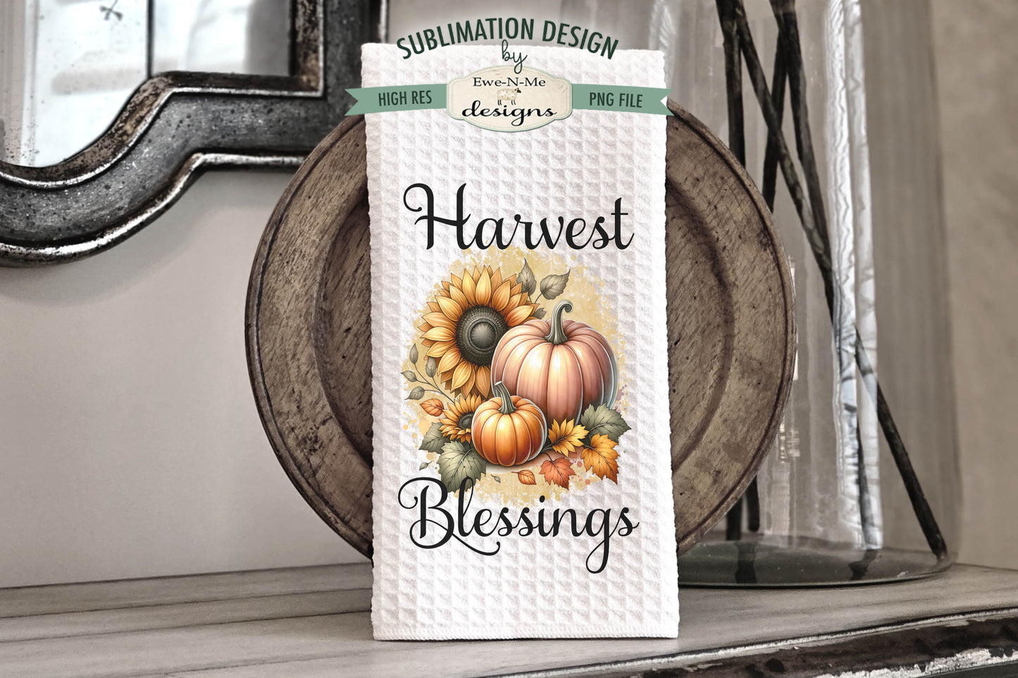 Harvest Pumpkins and Sunflowers - Kitchen Towel Sublimation Designs