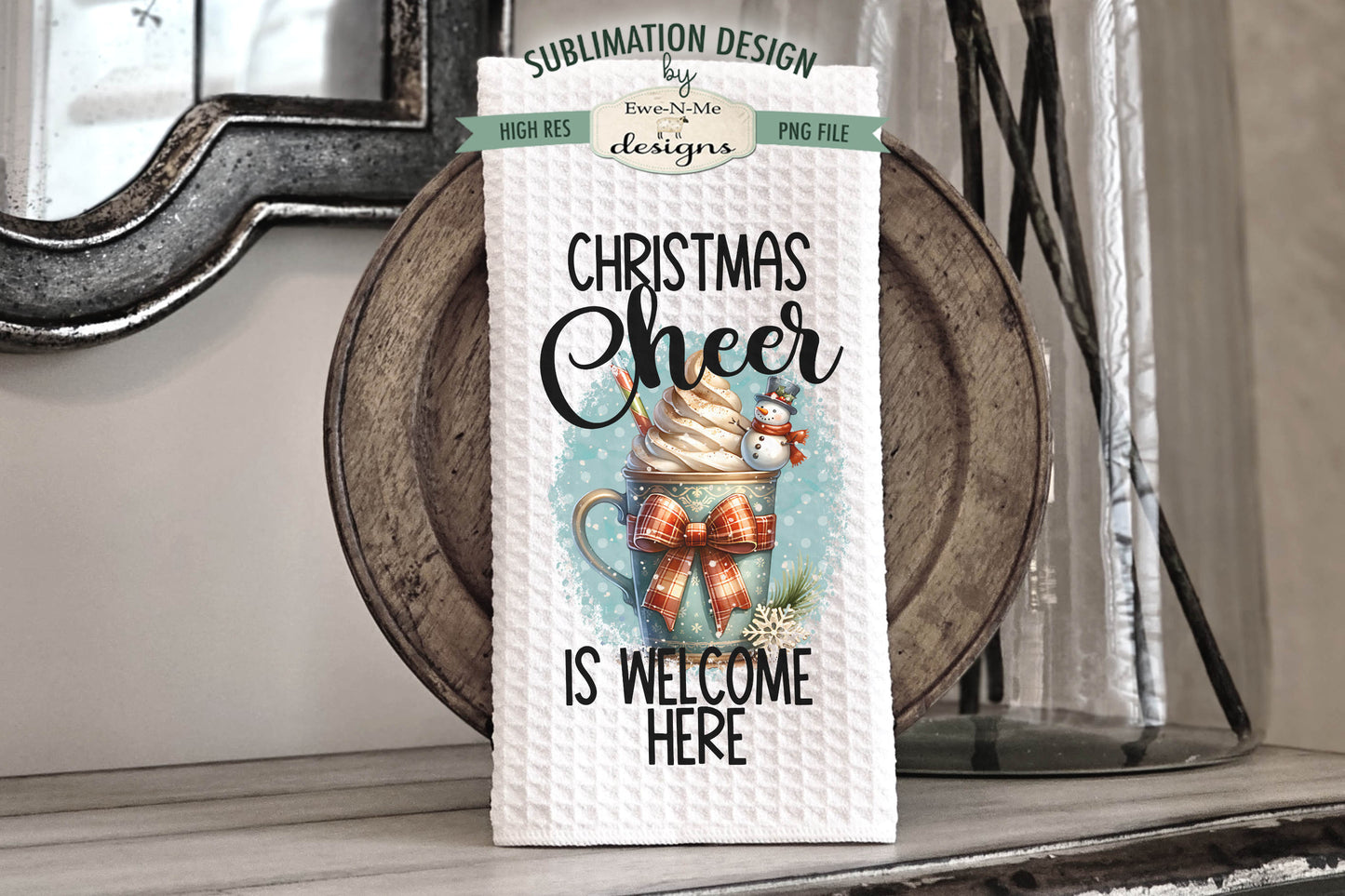 Christmas Cheer Snowman Mugs - Kitchen Towel Sublimation Designs