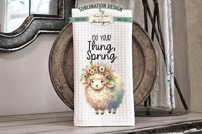 Cute Spring Sheep with Flowers - Kitchen Towel Sublimation Designs