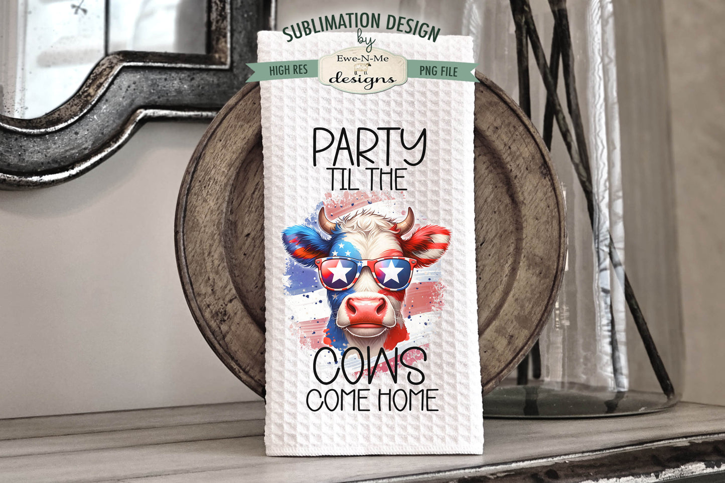 Patriotic Cows in Sunglasses - Kitchen Towel Sublimation Designs