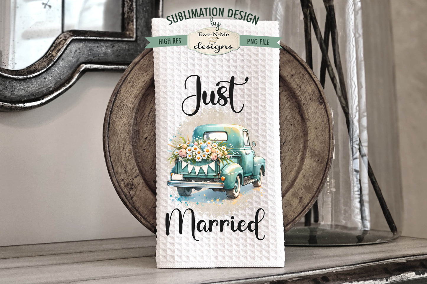 Just Married Wedding Trucks - Kitchen Towel Sublimation Designs
