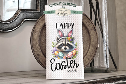 Easter Raccoon with Bunny Ears - Kitchen Towel Sublimation Designs